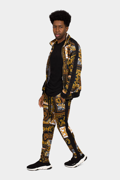 Men's Gold Accent Tiger Print Track Suits 2 Piece Sweat suit Set -  ST556EY-G1C