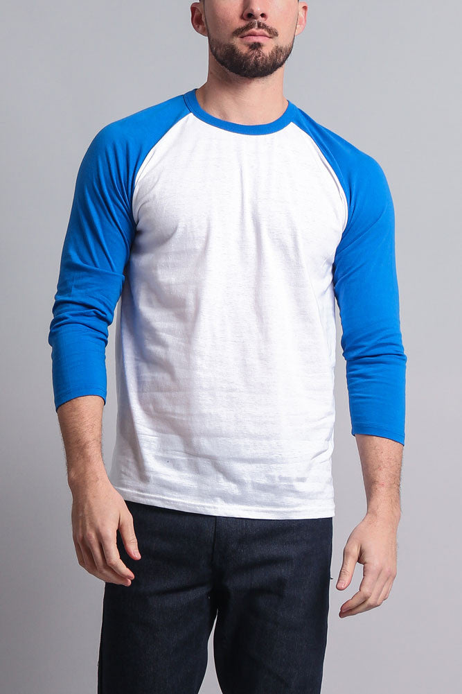 white and royal blue t shirt
