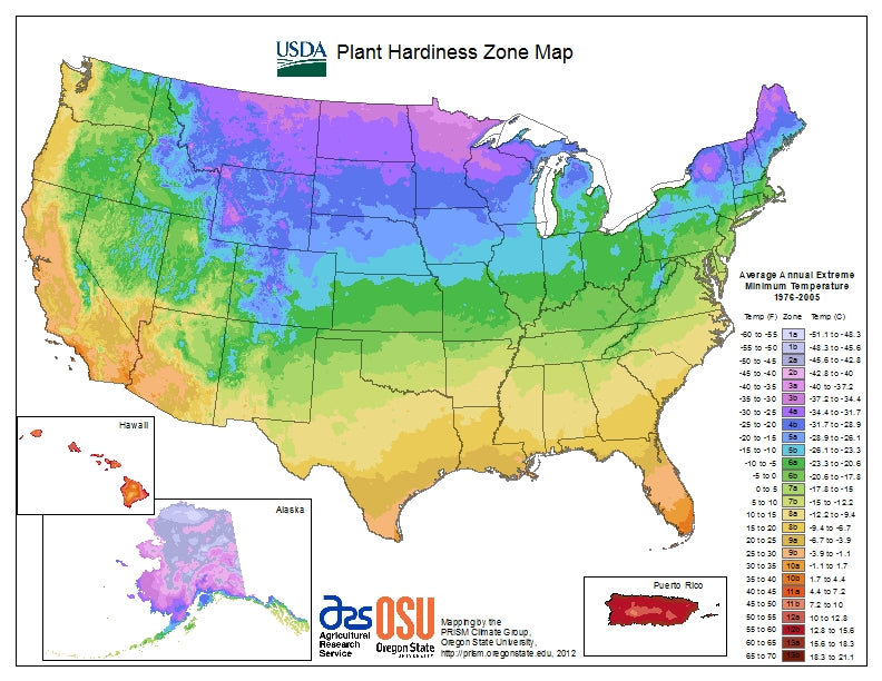 USDA Hardiness zone map