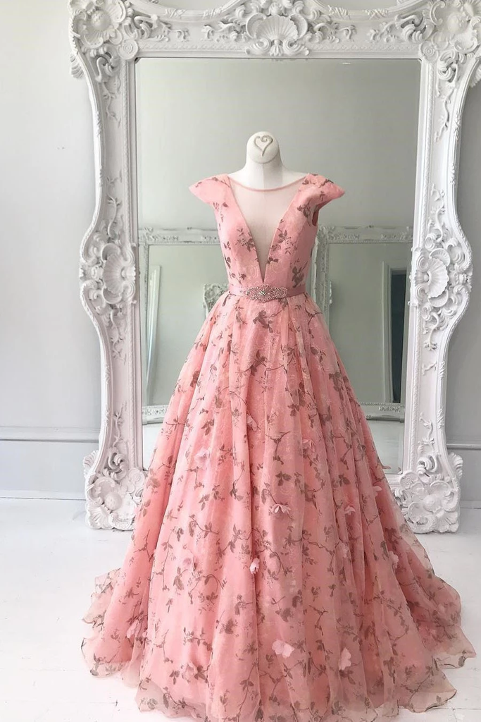 pink floral evening gown