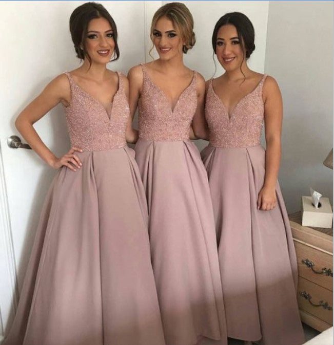 long dusty rose bridesmaid dresses