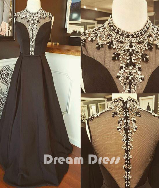 high neck black evening dress