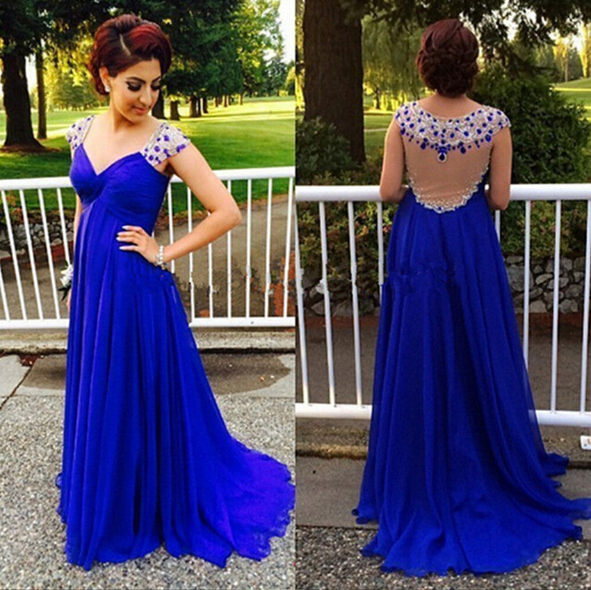 royal blue beaded prom dress
