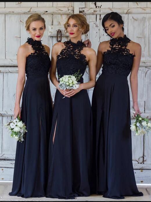 navy a line bridesmaid dress