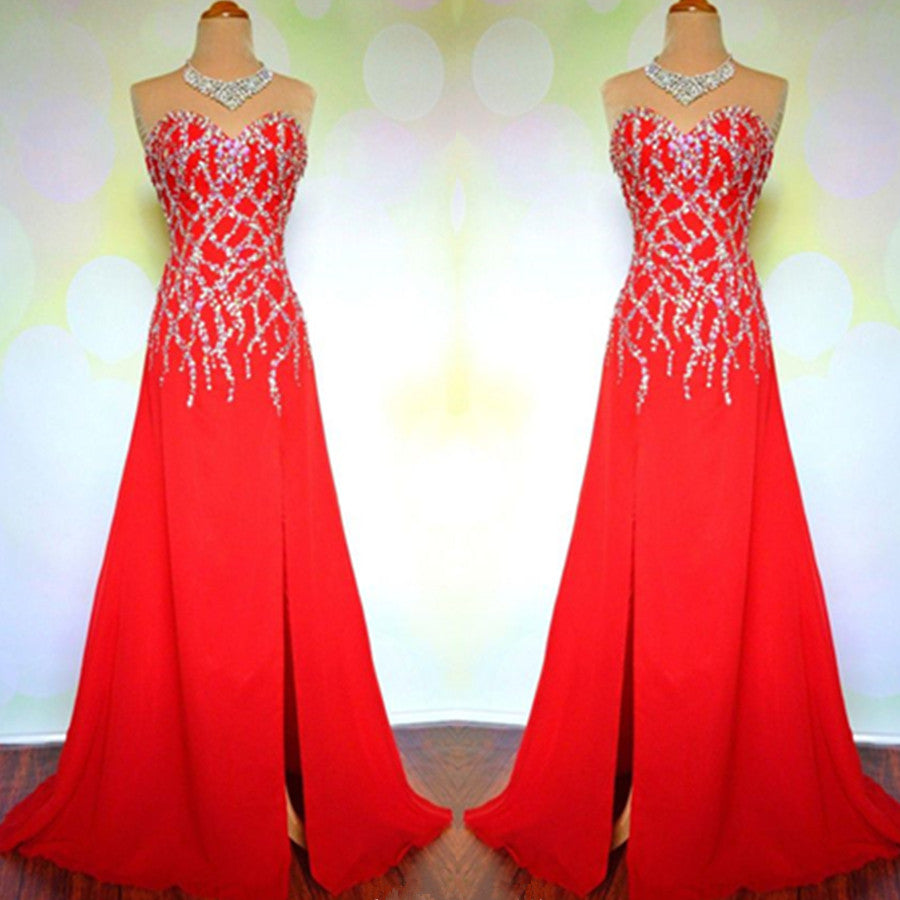 red prom Dress,charming Prom Dress,side slit prom dress,2017 prom dress ...