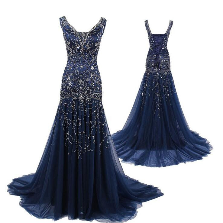 navy blue dress with rhinestones