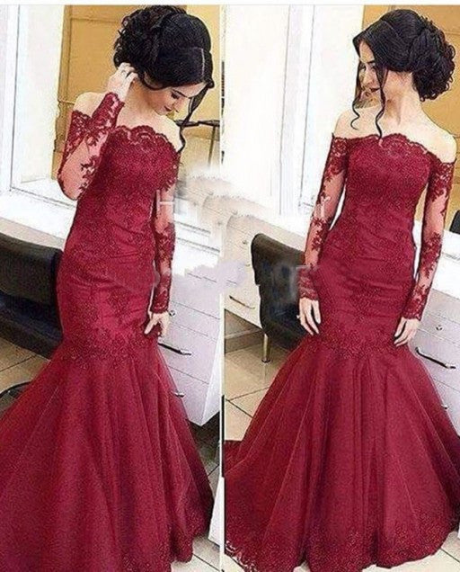 off the shoulder prom dress with sleeves