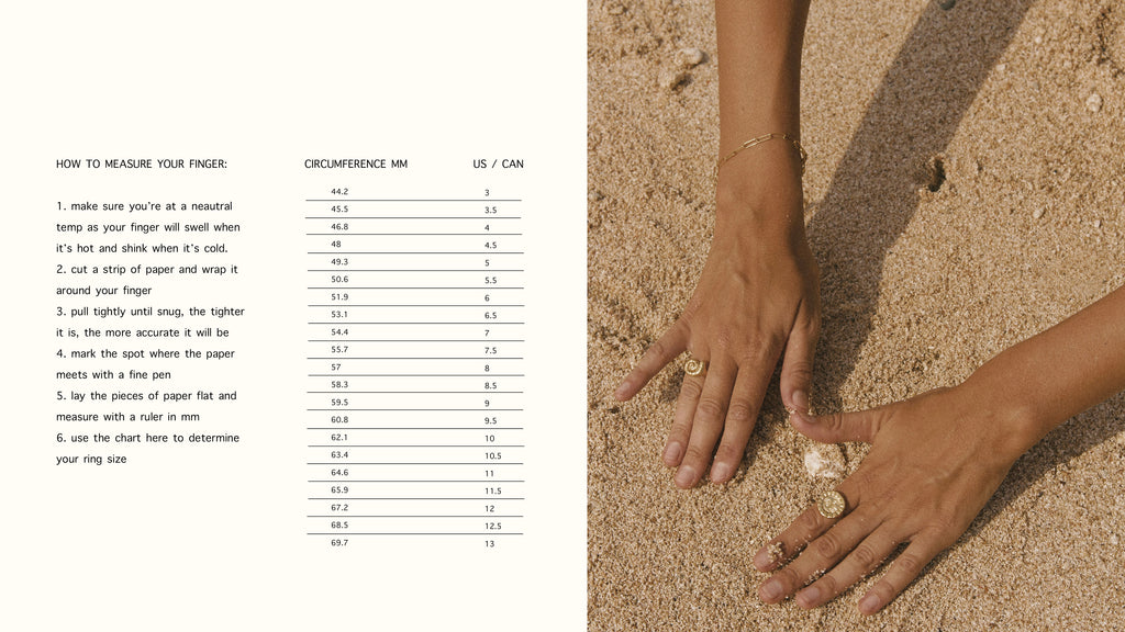 Rauw Jewelry Ring sizing chart