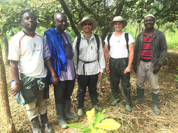 From left to right, Farm Manager Edwin, Agronomist Dr. Kobe, Co-founder Ishan, Co-founder Jeff, and a friend of Moka