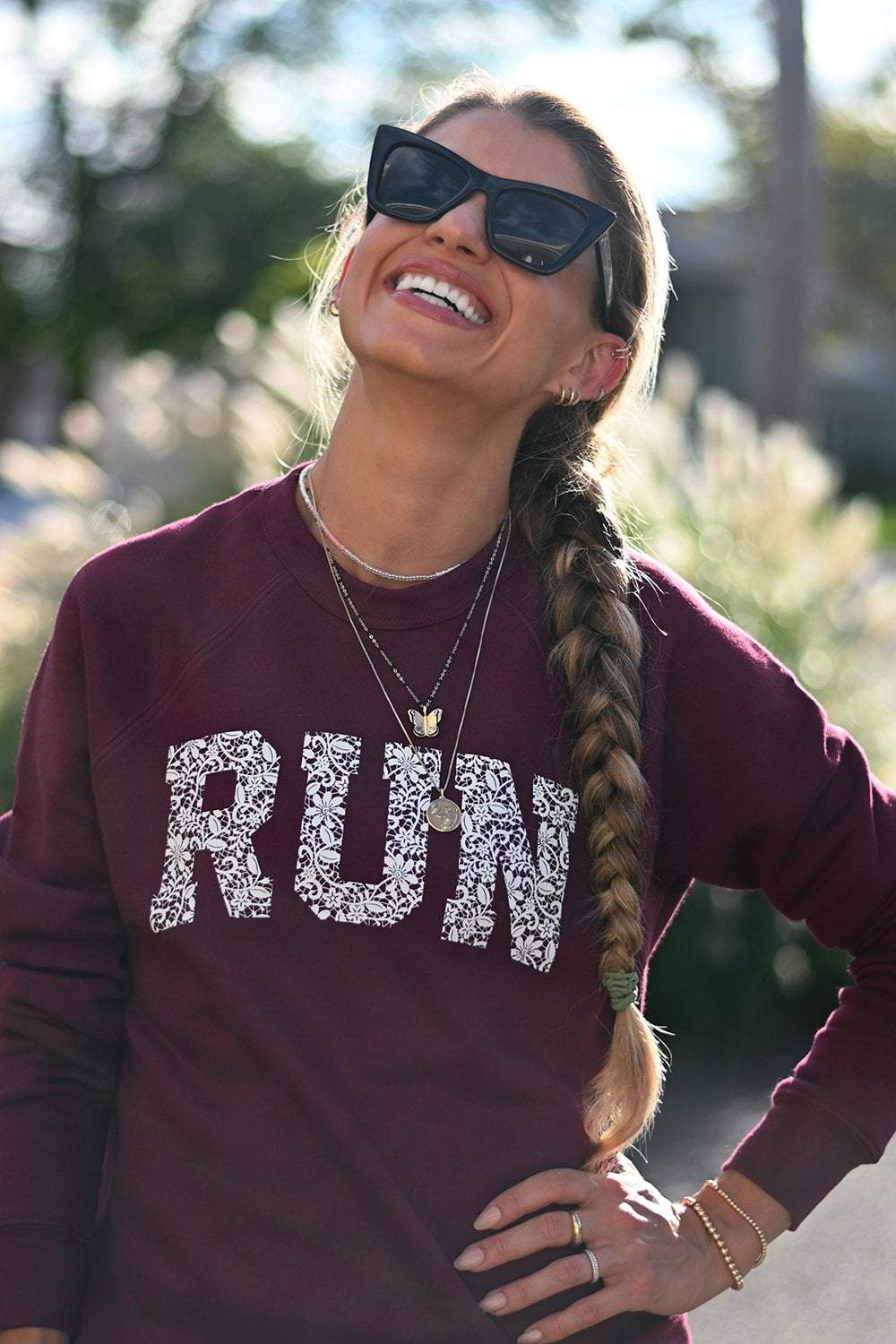 Women's Morning Run Crew Sweatshirt, True Navy - Happiness Is