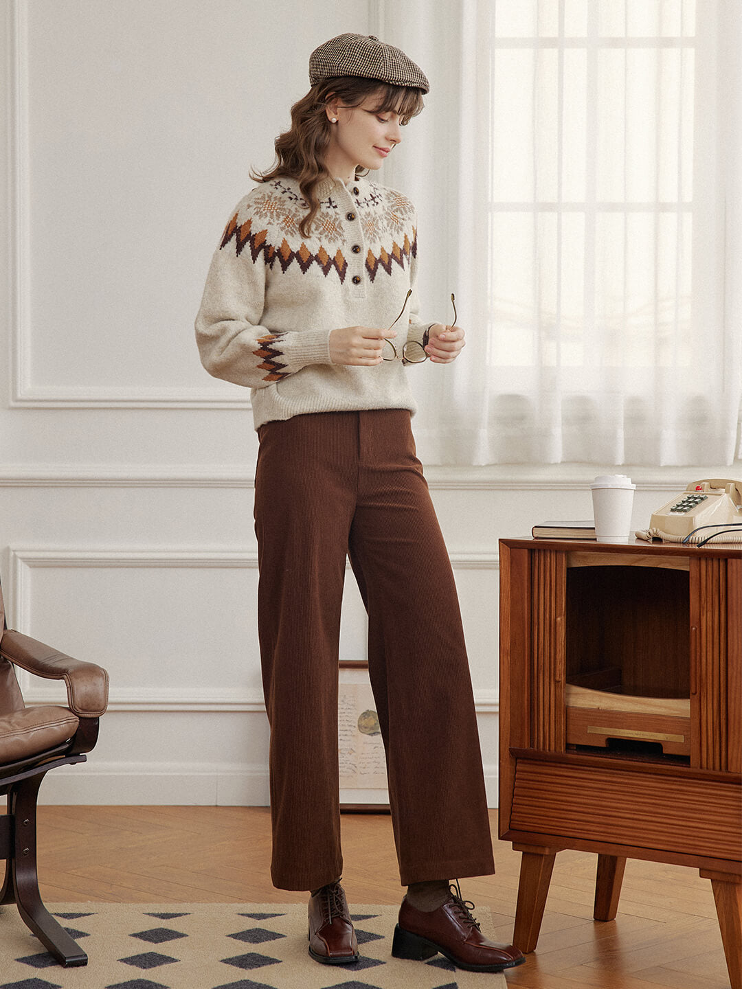 Natalia Snowflake Jacquard Hazelnut Fair Isle Knit Sweater