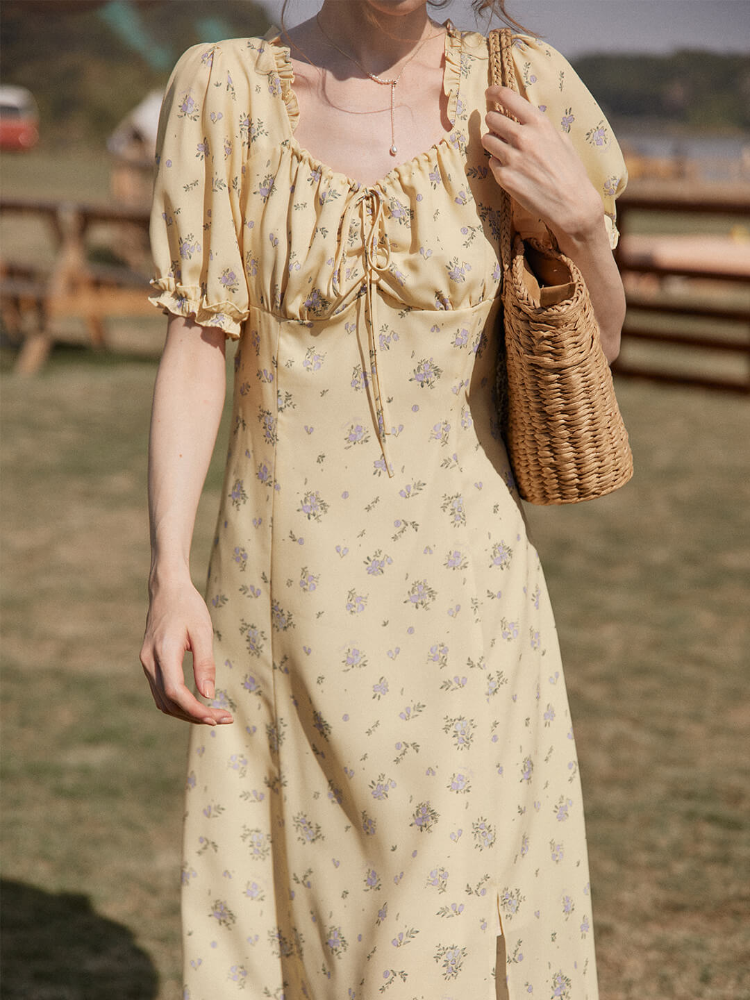 【Final Sale】Magnolia Printed Floral Yellow Midi Dress