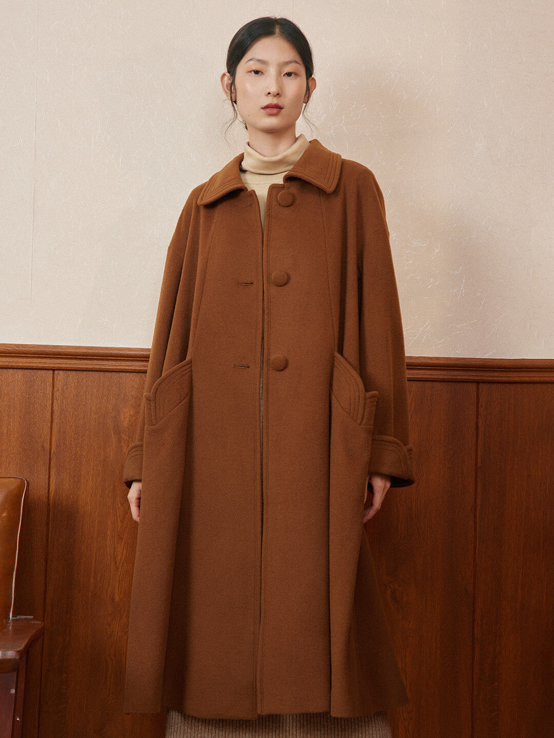 【SALE】Bella Vintage 100% Wool Caramel Long Coat