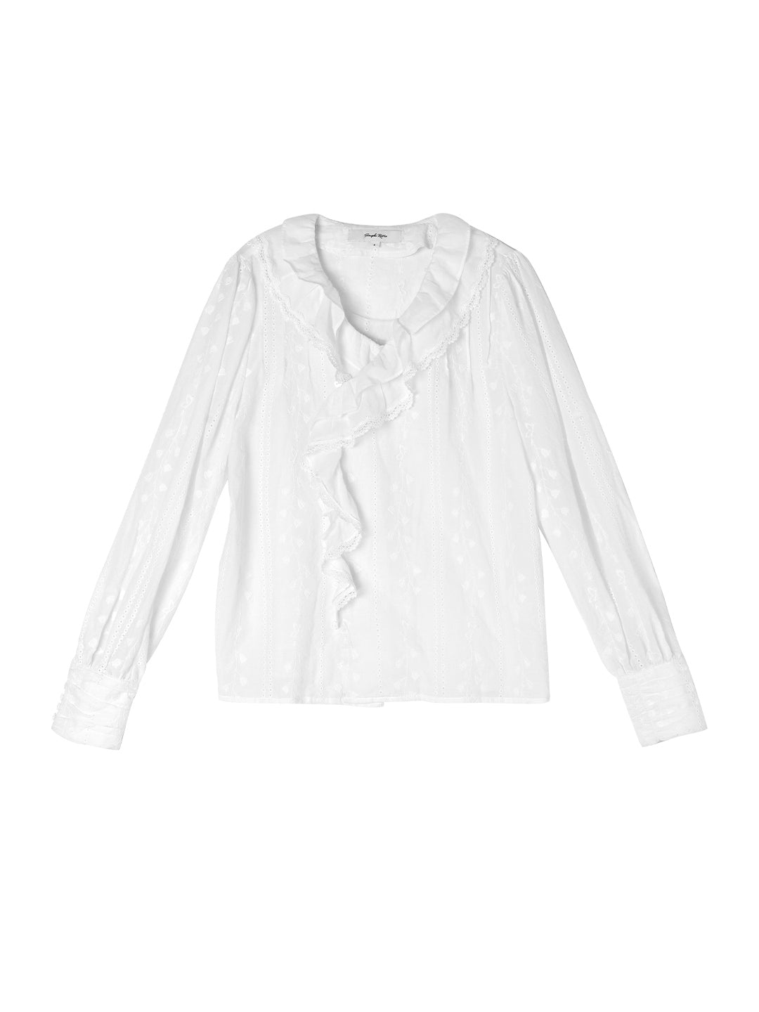 Lilyana Ruffle White Floral Embroidered Blouse/Simple Retro/66057