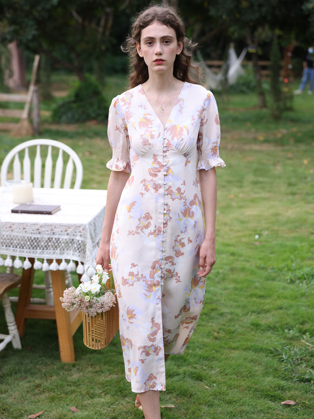 【Final Sale】Kora Floral Printed Maxi Dress Apricot Pink