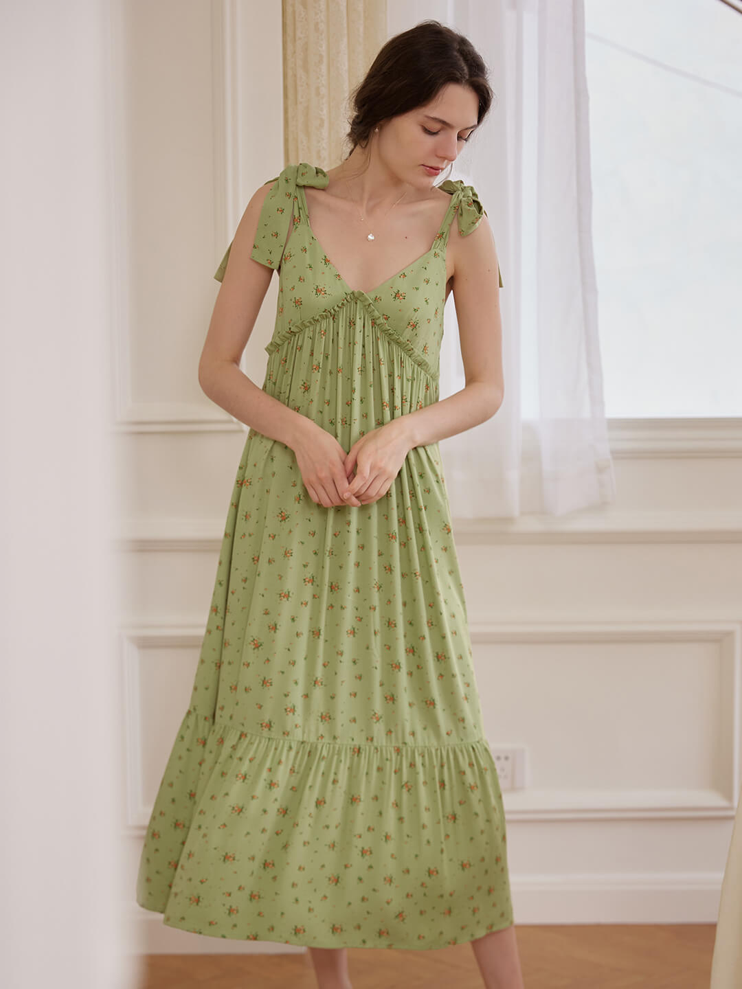 【Final Sale】 Rosalina Floral Green Slip Dress