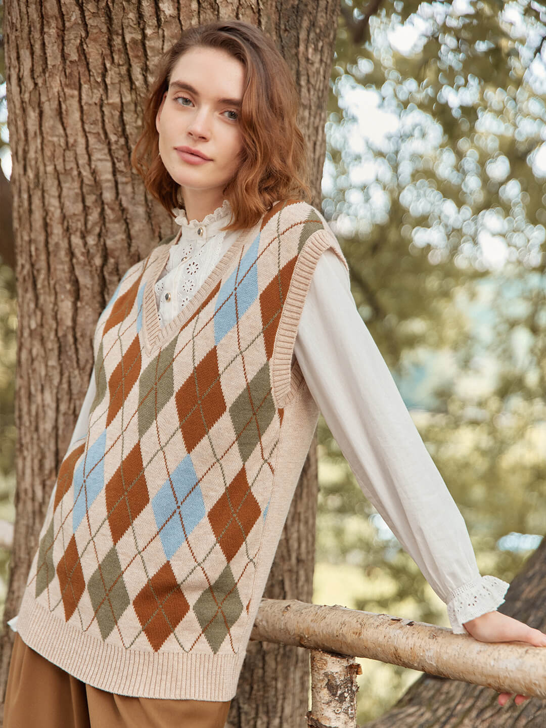 Jolene Argyle Patterned Knit Vest Sweater