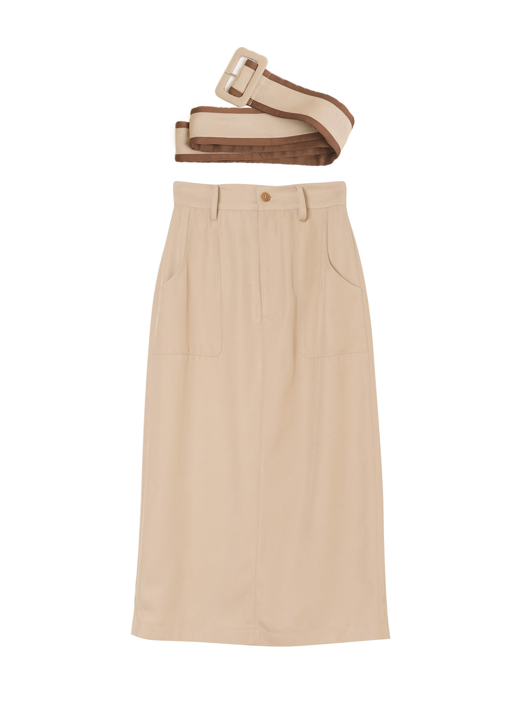 【Final Sale】Odette Straight Khaki Midi Skirt – Simple Retro