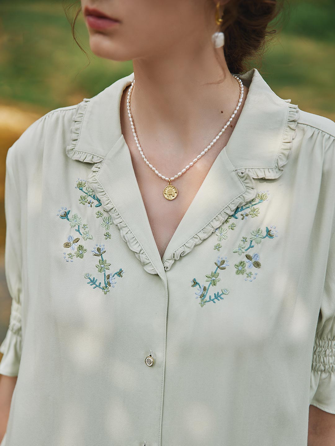 Alicia Floral Embroidery V-Neck Blouse