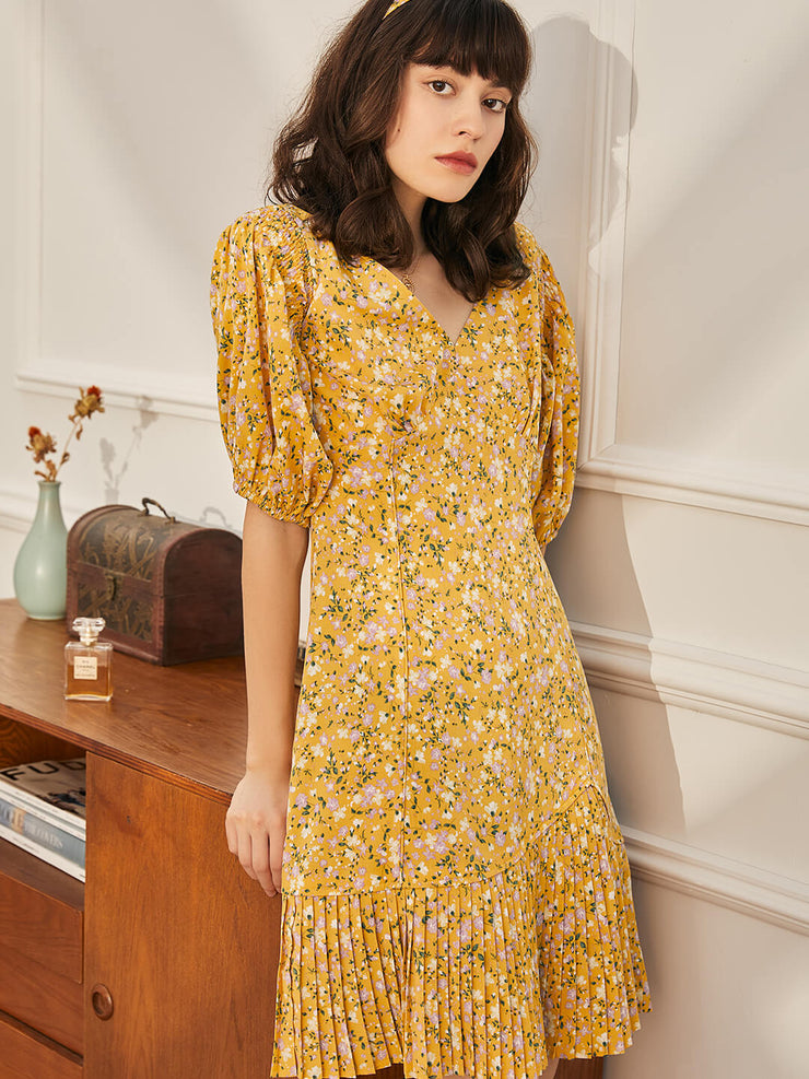 yellow floral dress short