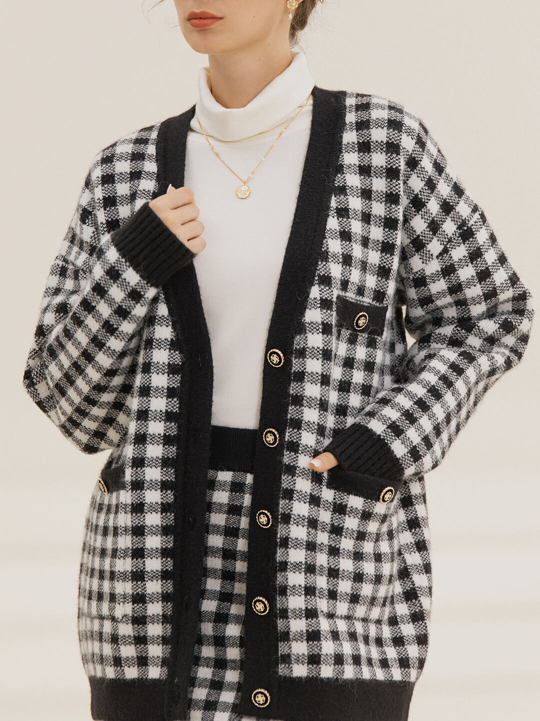 Ansley Checkerboard Black Knit Cardigan