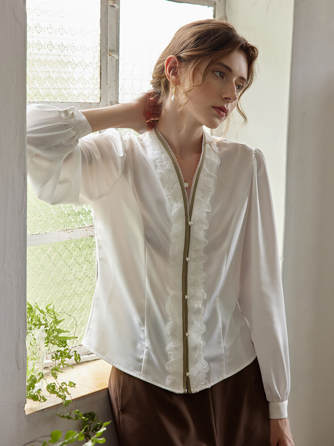 Amanda Vintage Style Ruffle White Blouse