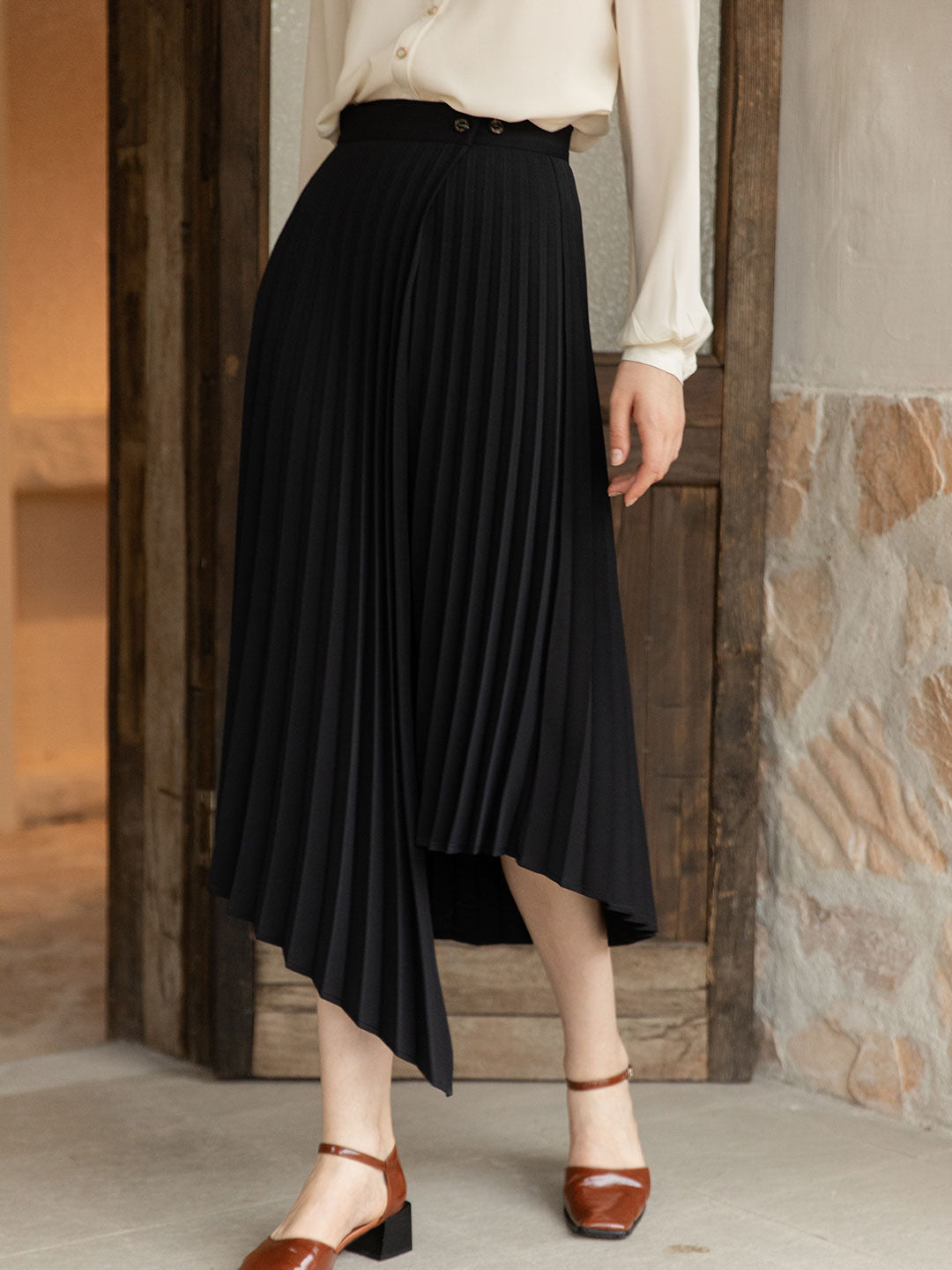 Nyla Chiffon Irregular Pleated Skirt