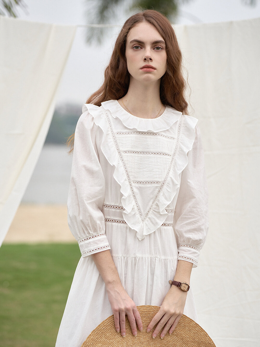 Lucille Victorian Long Sleeve White Dress