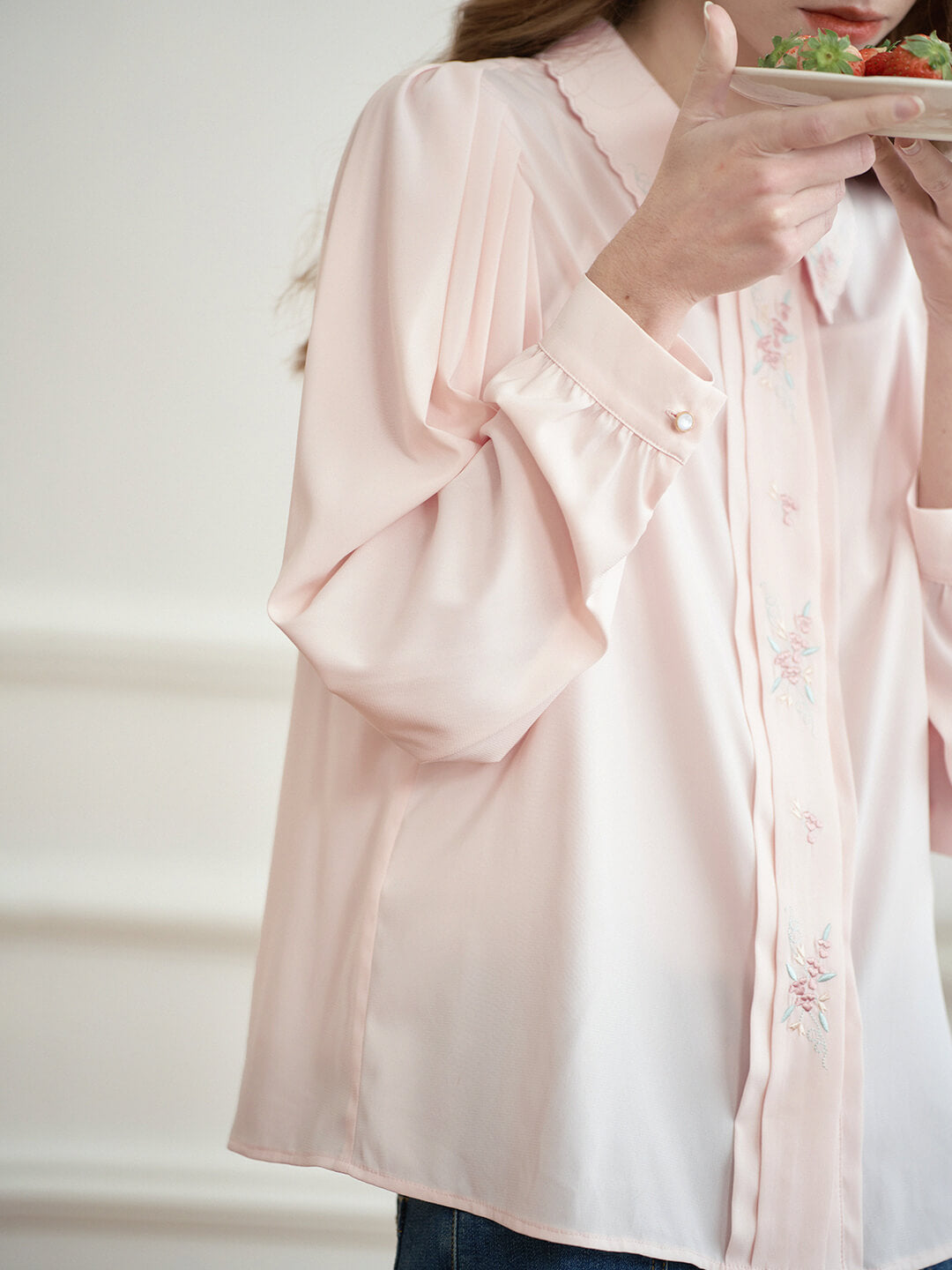 【Final Sale】Lexi Vintage Embroidered Pink Blouse