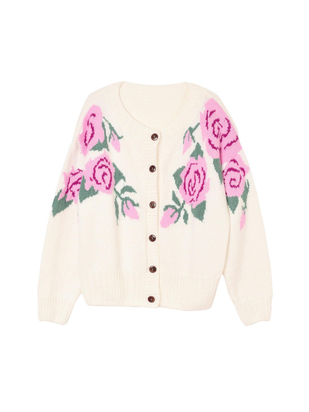 【Final Sale】Noemi Rose Jacquard White Knit Cardigan – Simple Retro