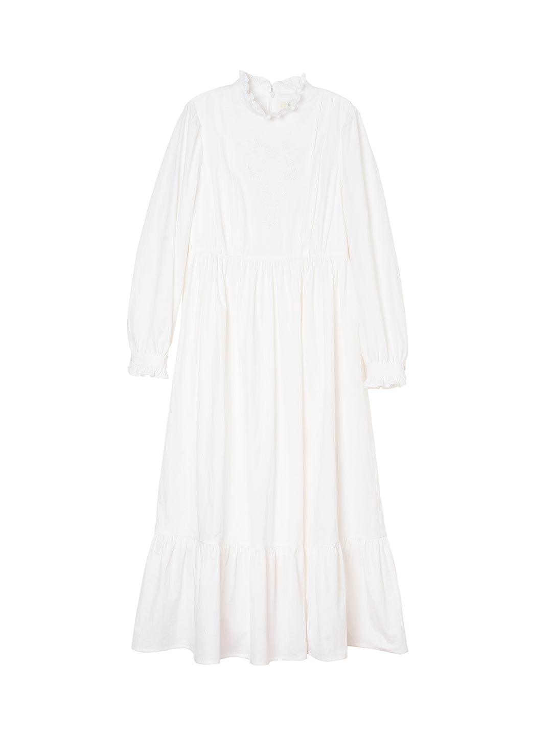 Afra White Stand-up Collar Bubble Sleeve Dress – Simple Retro
