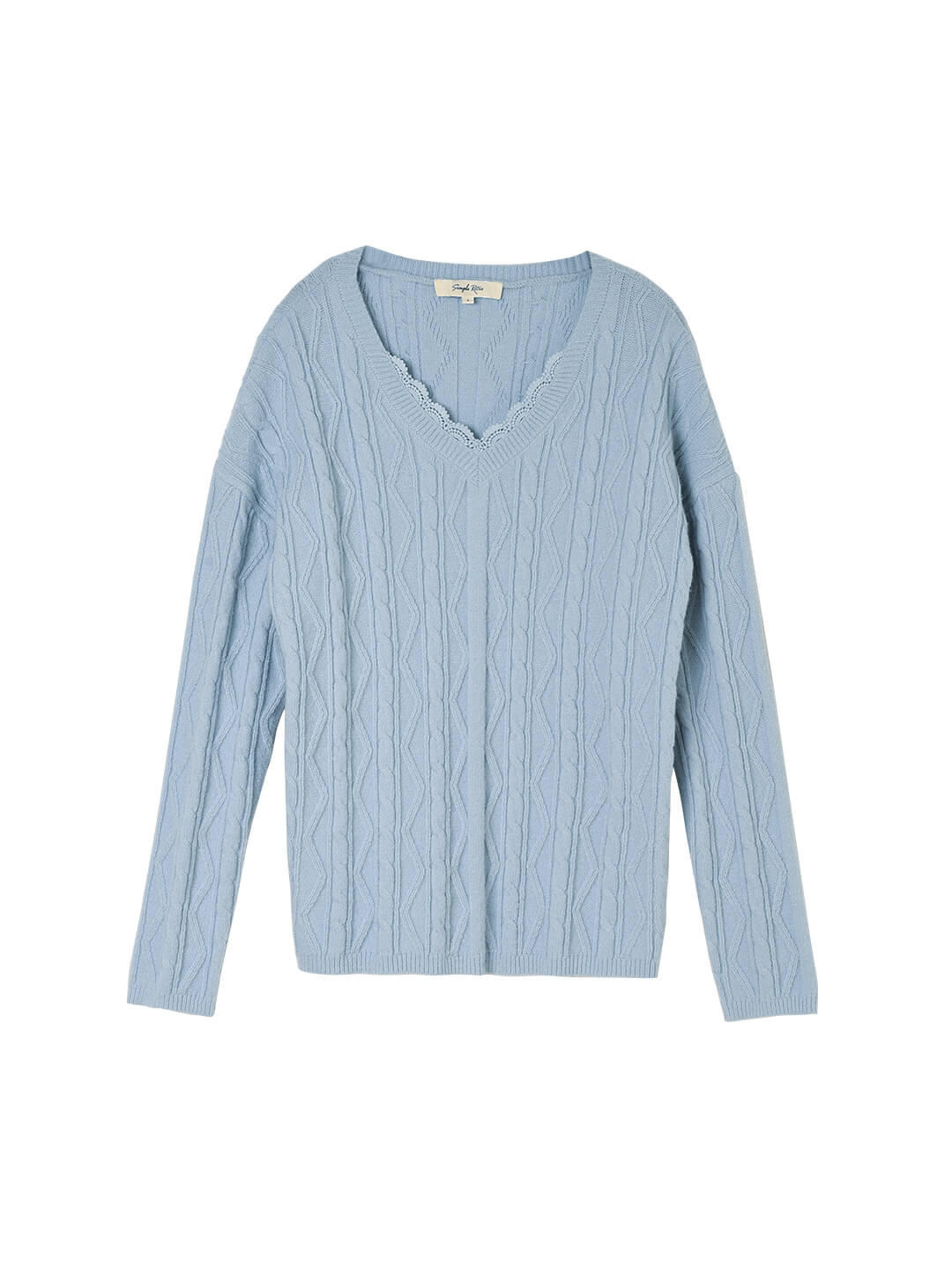 【FINAL SALE】Evie Lace V-neck Blue Cable Sweater – Simple Retro