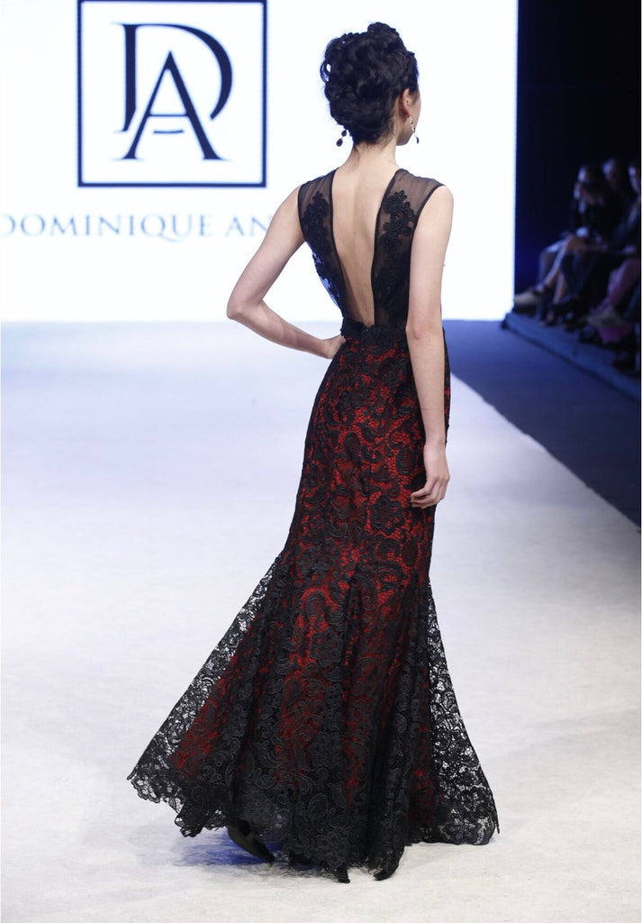 black lace dress with red lining