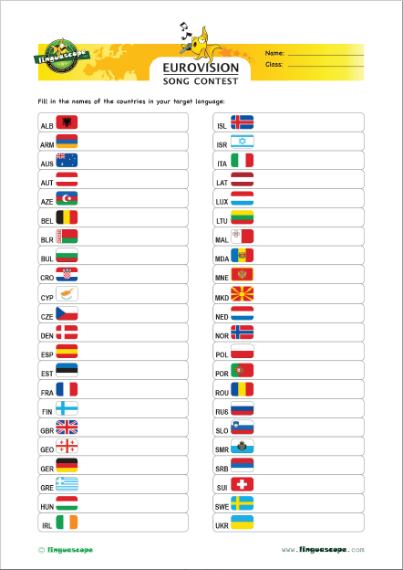 Eurovision Song Contest (downloadable worksheets) – Linguascope