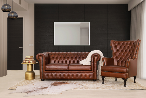 Leather Gallery Kingston 2-seater Full Genuine Leather Sofa & Salina Genuine Leather Wingback Armchair