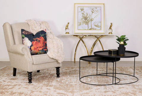 Leather Gallery Accent Furniture Pieces - Jefferson Fabric Wingback Armchair, Aspen Nesting Coffee Tables Set of 2 - Black