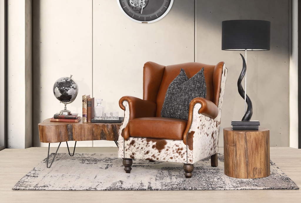 Leather Gallery Torin Nguni Leather & Fabric Wingback Occasional Chair