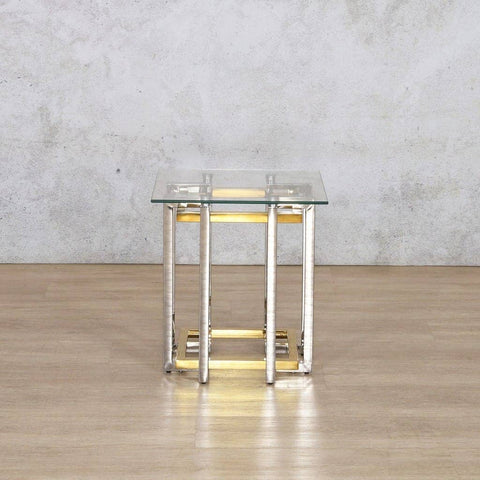 Leather Gallery Arabella Gold & Silver, Glass Top Side Table