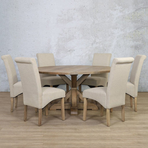 Leather Gallery 6-seater Dining Set: Berkeley Round 1.5m dining table with Windsor Dining Chairs