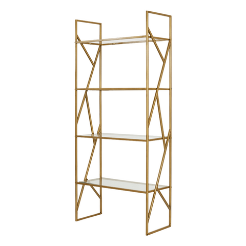 Leather Gallery Legacy Shelving Unit - Gold Metal Framework with Glass Shelves - H1800mm x L800mm x W300mm