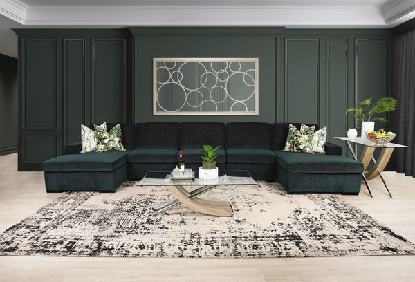 Leather Gallery Rome Fabric U Chaise Sectional Sofa - Onyx Bottle Green