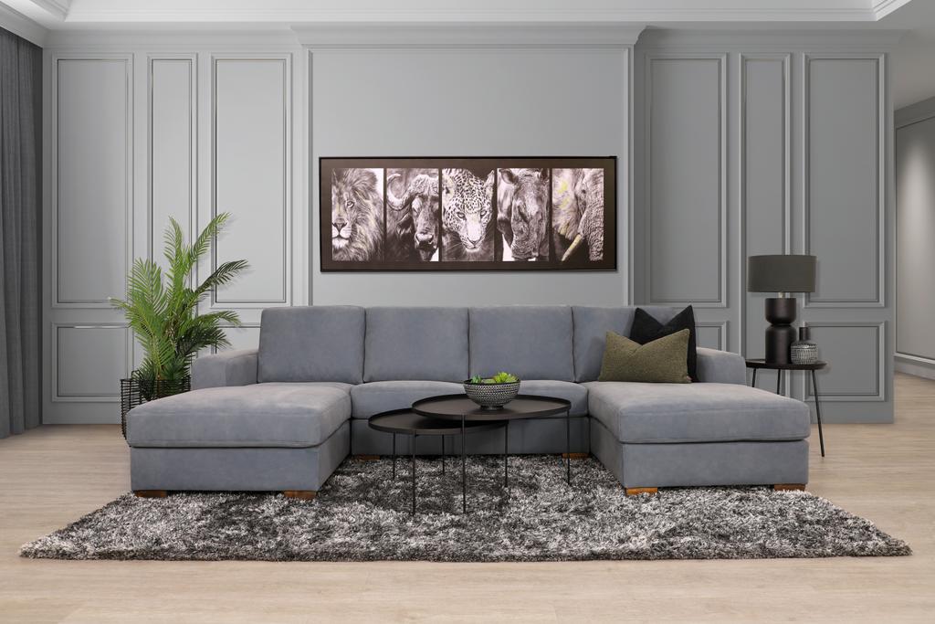 Leather Gallery Stanford U Chaise Sectional Sofa - Flux Blue: Multiple colours & configurations available.