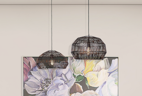 Leather Gallery Spring Bouquet Artwork & Labyrinth Wire Pendant Lights