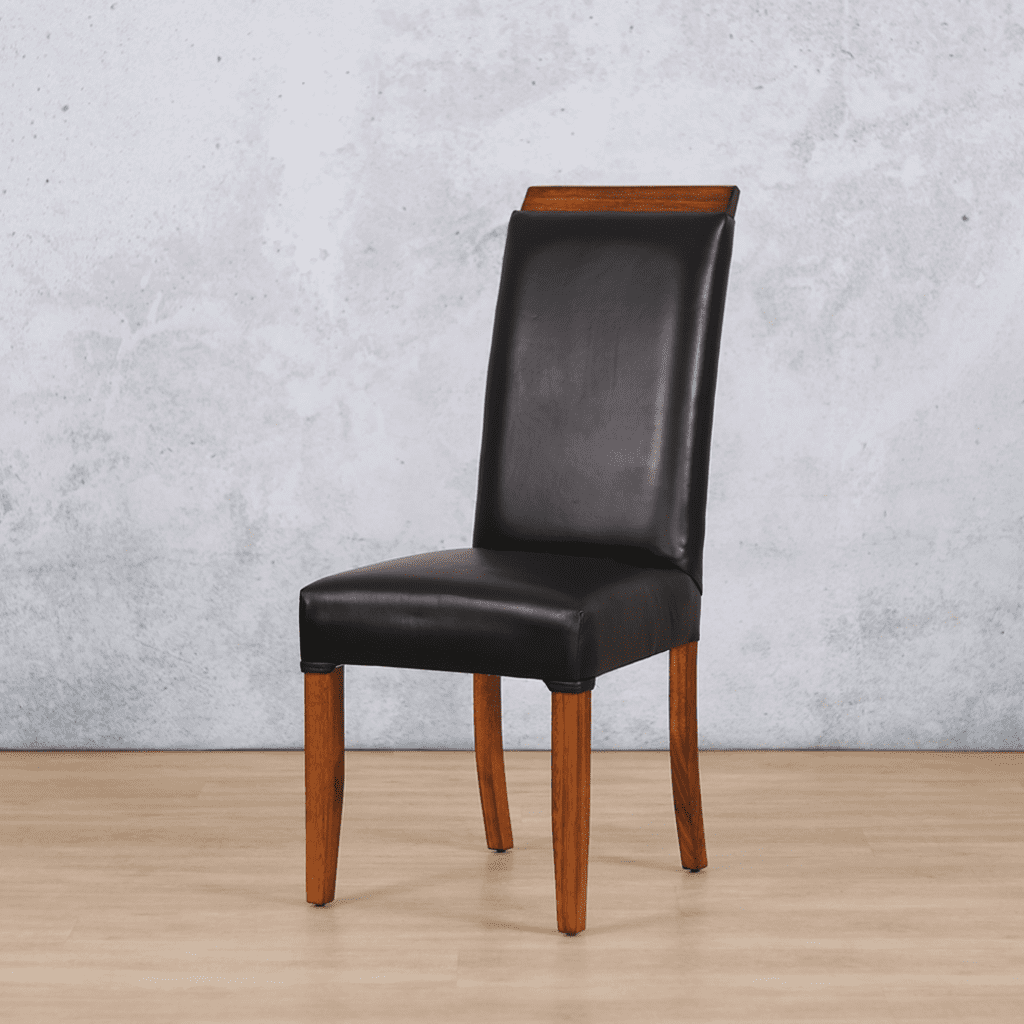 black leather and wood dining chairs