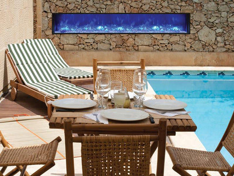 88" Slim Indoor or Outdoor Built-in Electric Fireplace with Black Steel Surround