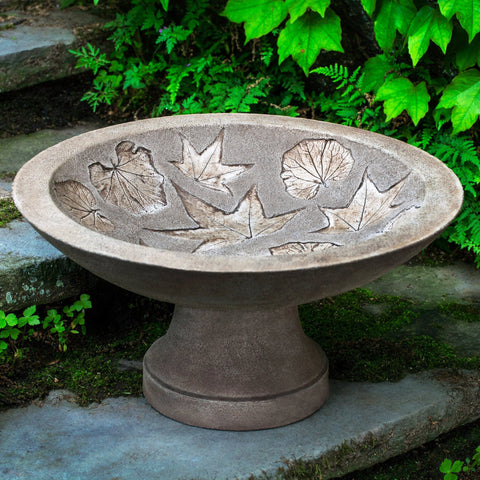 Falling Leaves Cast Stone Birdbath