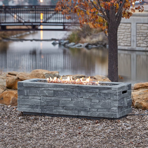 Gray Ledgestone Rectangular Fire Table