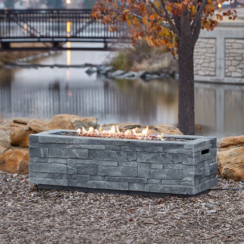 Gray Ledgestone Rectangular Fire Table by Outdoor Art Pros