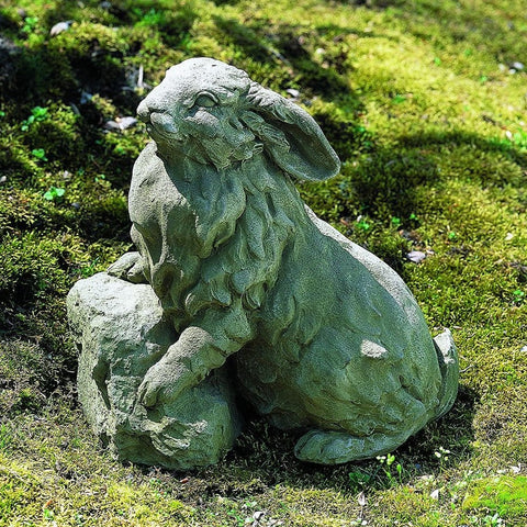 Rabbit on a Rock Cast Stone Garden Statue