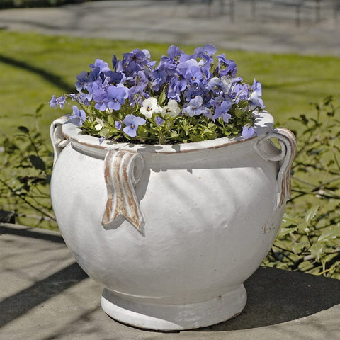 Round Handle Outdoor Urn Planter in Antique White